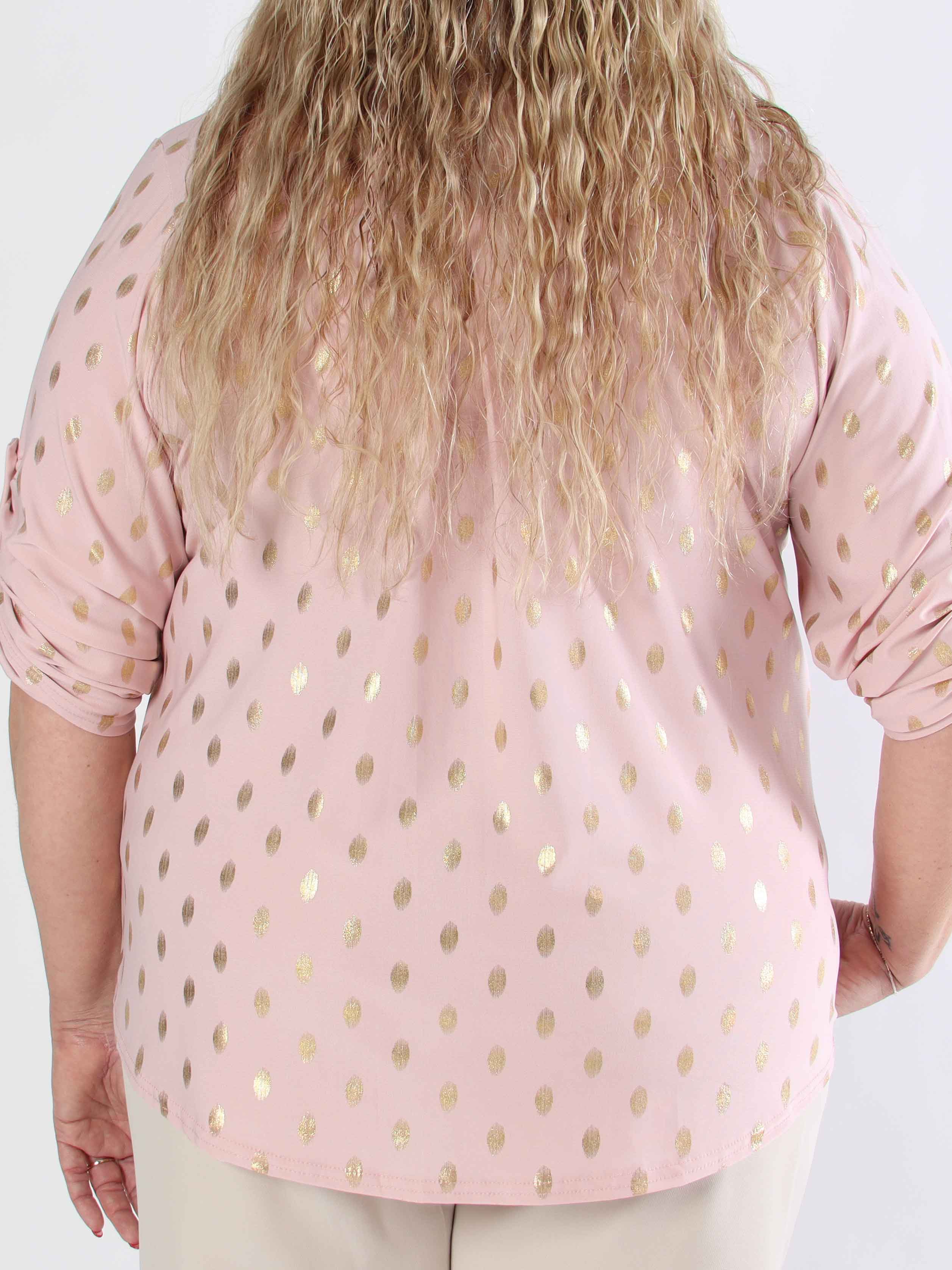 Ebba Gold Shirt - Elastisk plus size bluse med guld dutter